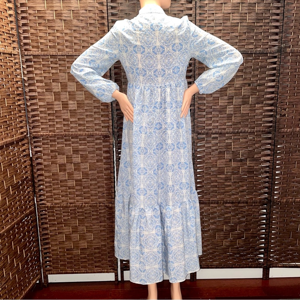 Elegant Blue Patterned Maxi Dress, Size S. - Picture 4 of 5